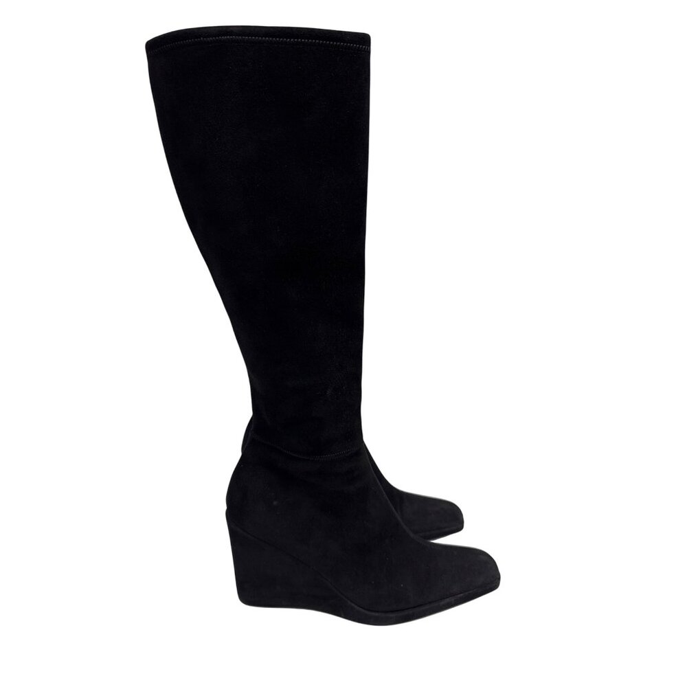 Prada Black Suede Knee-High Wedge Boots